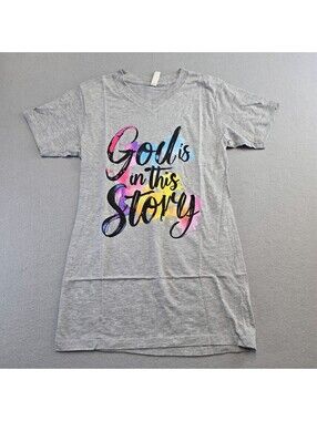 Love in Faith God is in this Story V-Neck Tee Womens S Heather Grey Cotton NWT